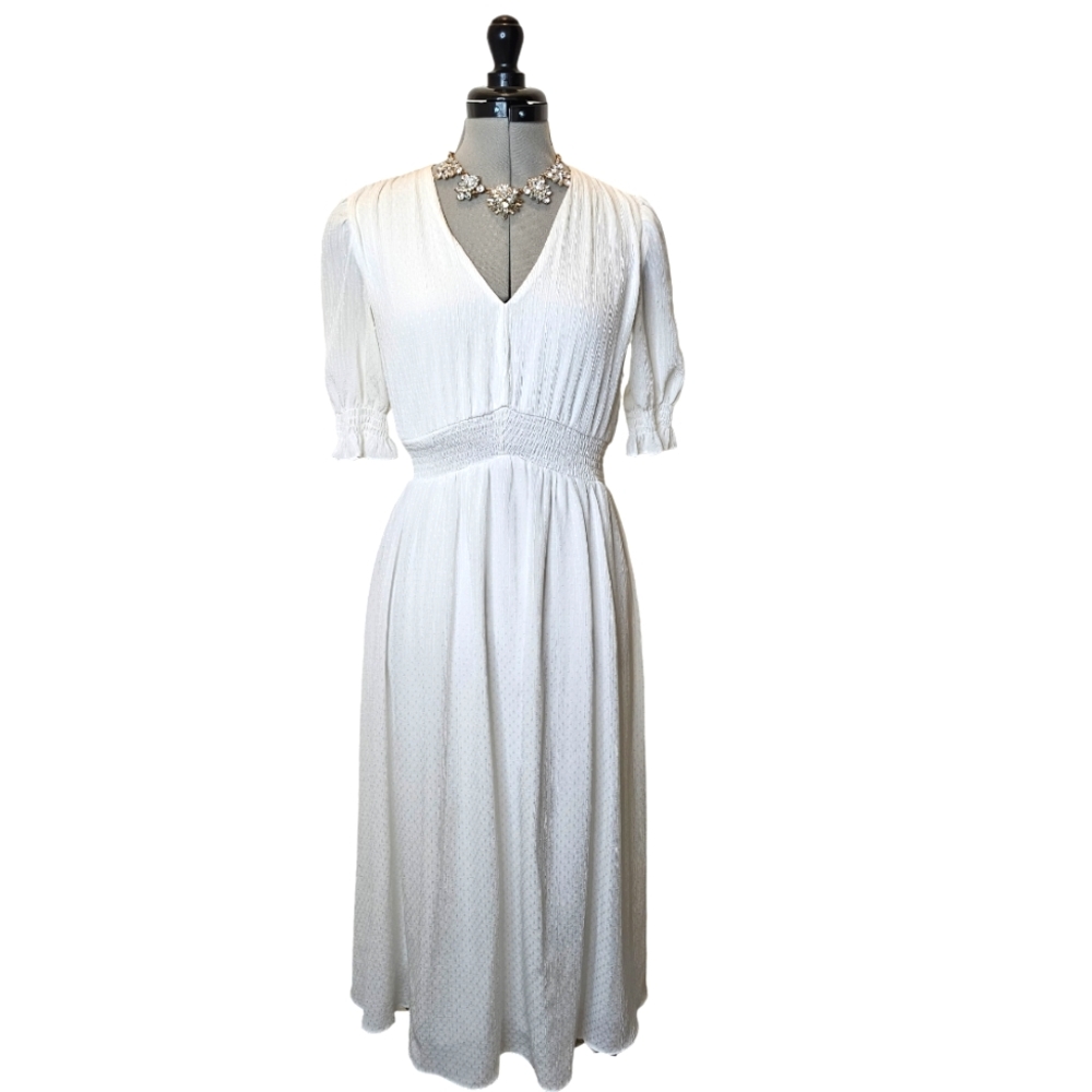 DKNY Women's Long White Flowy Boho V-Neck Maxi Dress (Size 4)